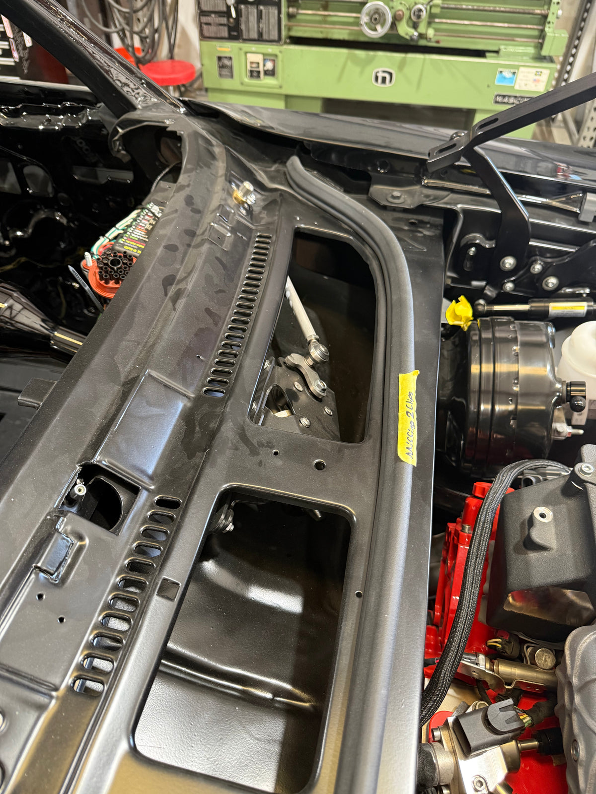 Hidden wiper linkage inside the cowl of a 1970-72 Chevelle