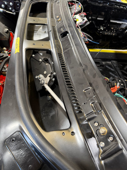Hidden wiper motor and linkage mounted inside the cowl of a 1970-72 Chevelle